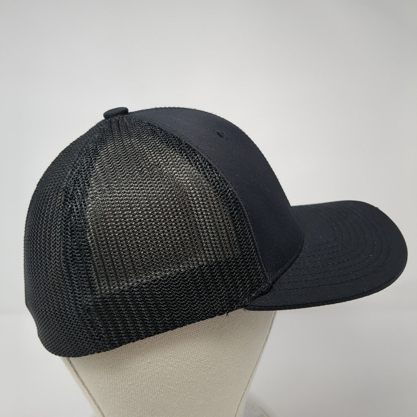 Pacific Headwear Fitted Mesh Back Trucker Hat Black 6 7/8-7 3/8 Logo