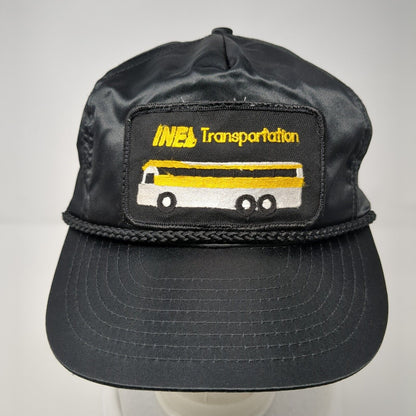 Vintage INE Transportation Claspback Trucker Hat Black Rope Patch Logo Bus