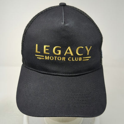 Legacy Motor Club Trucker Hat Black One Size Mesh Back Snapback Gold Embroidery