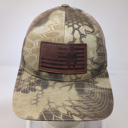Outdoor Cap Trucker Hat Beige Green One Size Camo Spartan American Flag Patch