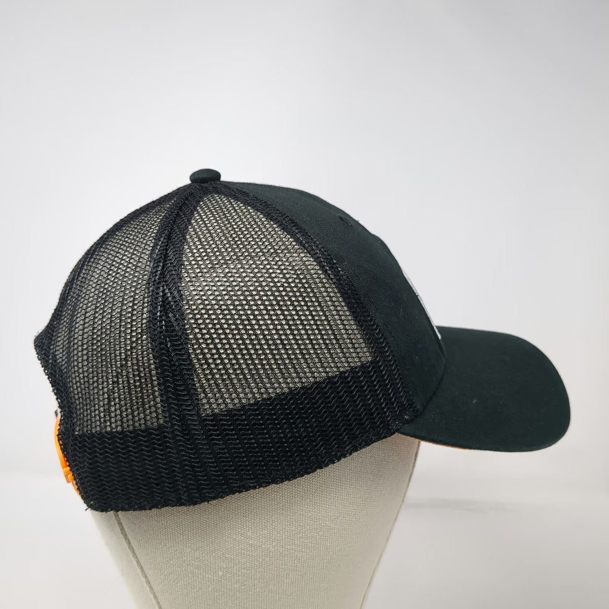Timberland PRO Trucker Hat Black One Size Mesh Back Orange Snapback Patch Hat