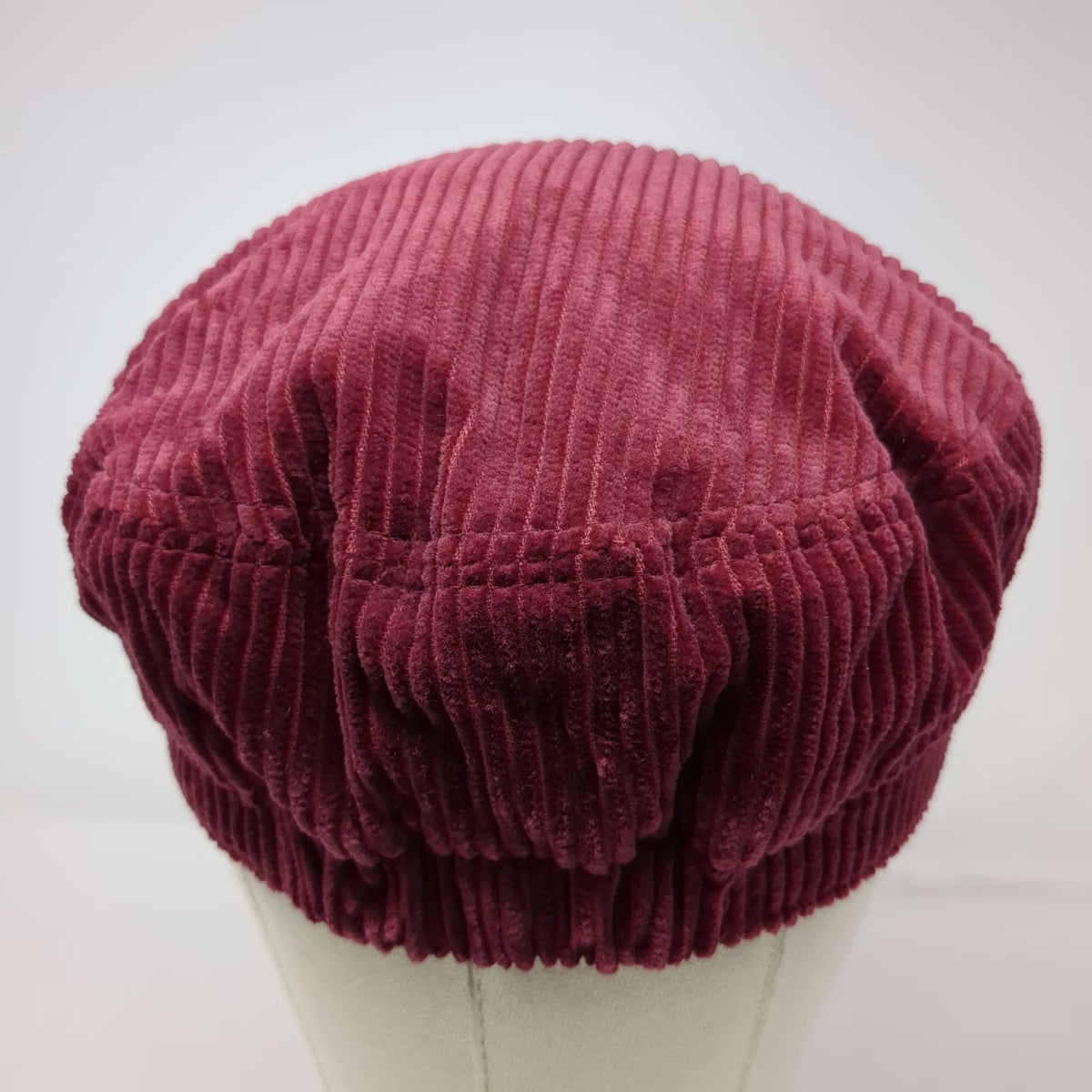 Army Cap Red One Size Corduroy Floral Lining Elastic Back Flat Top Military Hat
