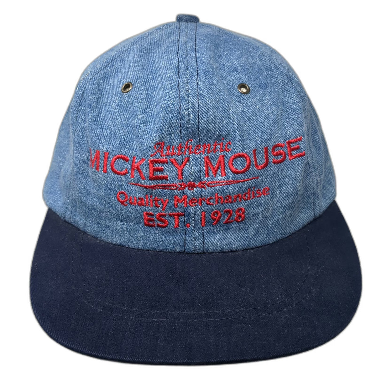 The Disney Store Baseball Cap Blue Mickey Mouse Leather Strapback Hat Vintage