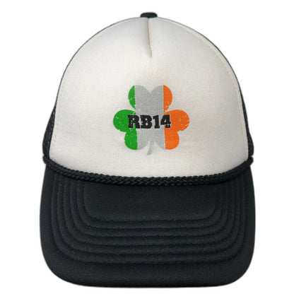 Black One Size Trucker Hat Mesh Snapback Rope Shamrock RB14 Irish Flag White Hat