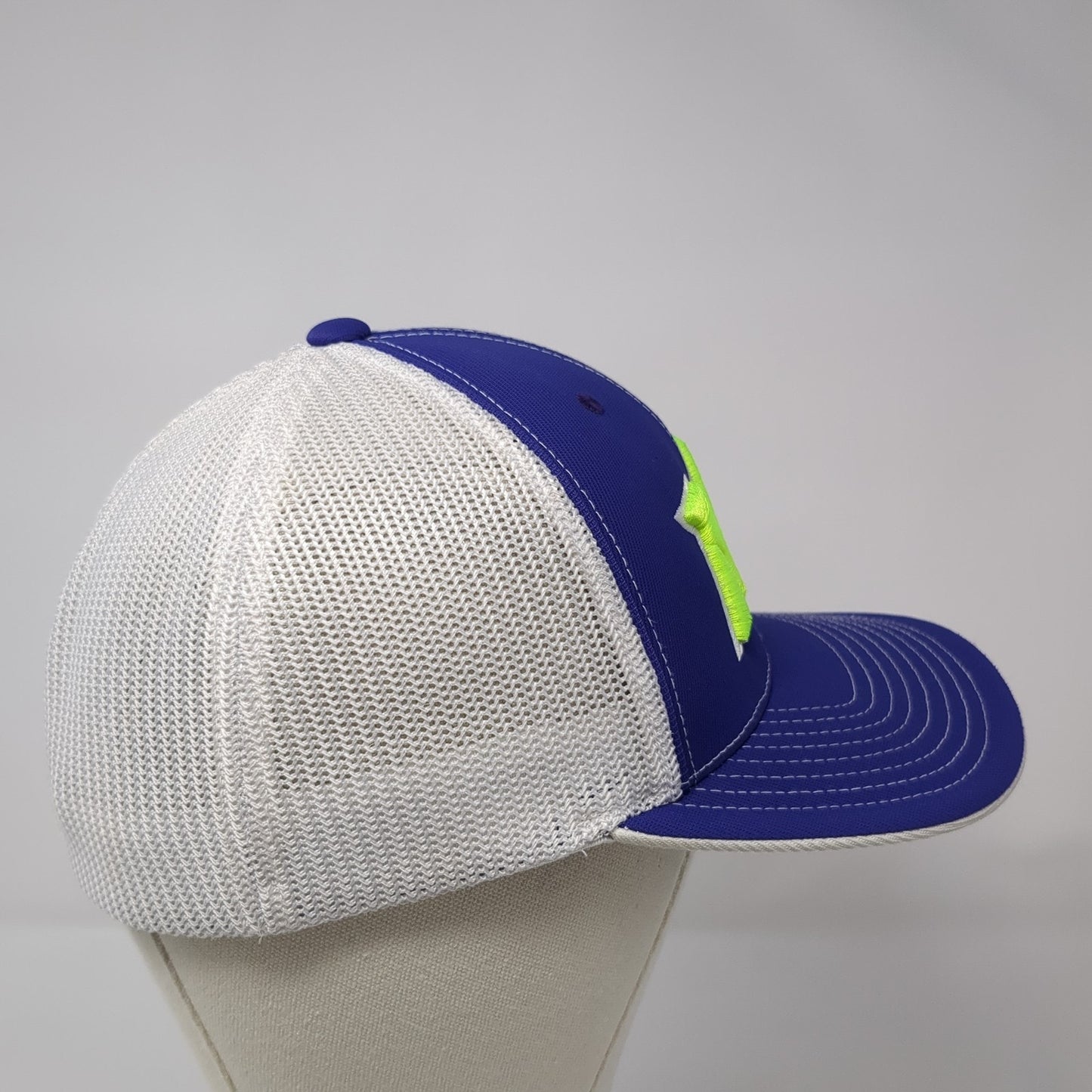 ML Fitted Trucker Hat Blue 7 3/8 Embroidered Mesh Back 404M Pacific Headwear