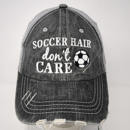 Soccer Hair Don't Care Strapback Trucker Hat Gray One Size Mesh Back
