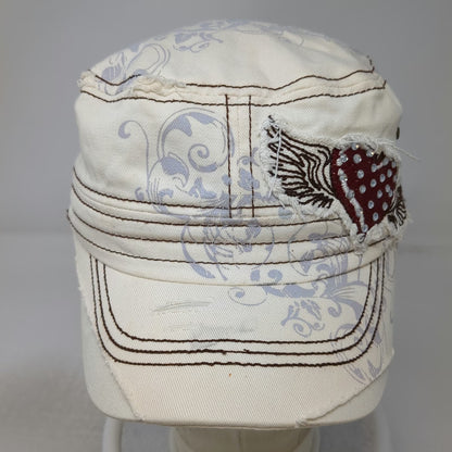 Samana Army Cap White One Size Floral Heart Wing Patch Rhinestone Distressed Hat