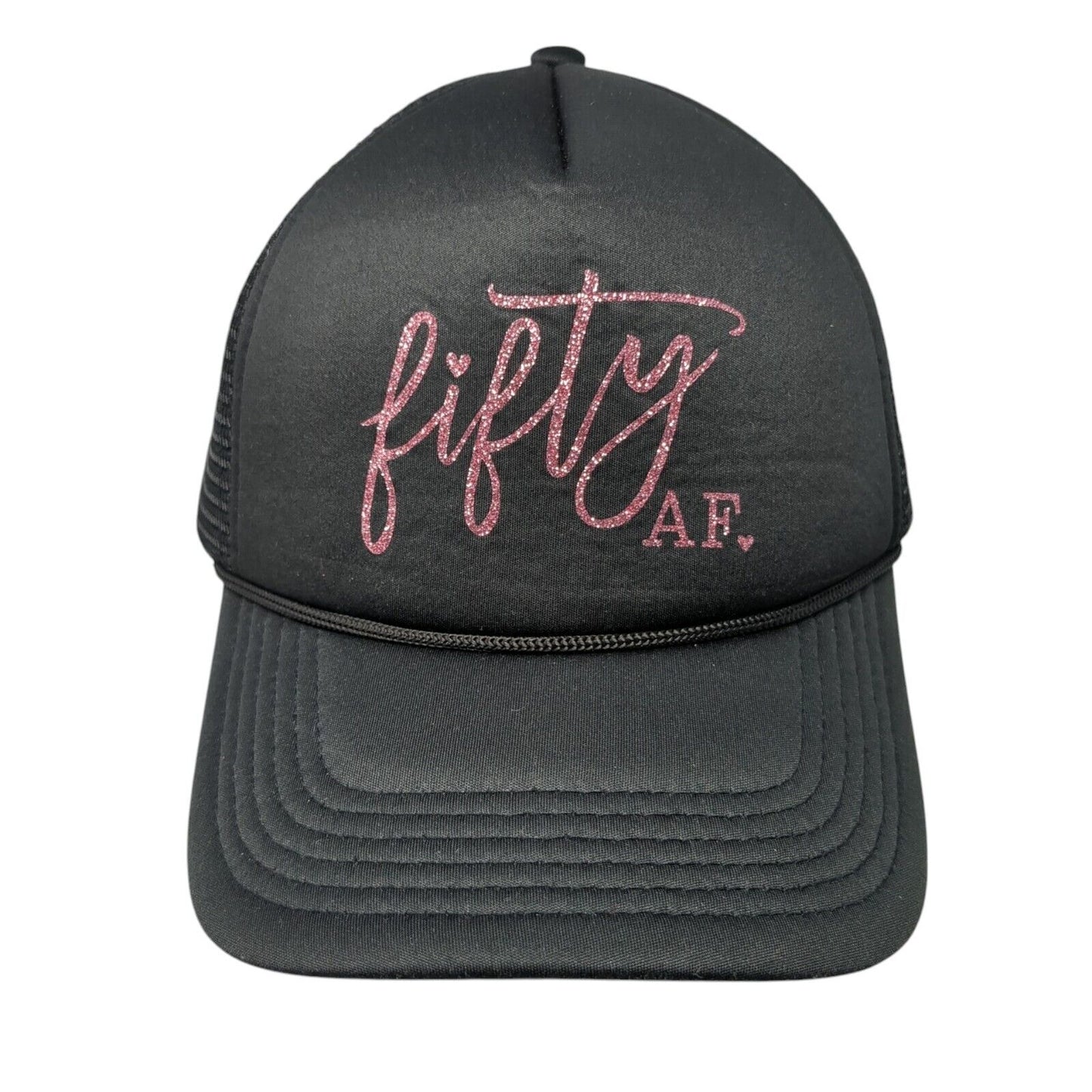 Fifty AF Snapback Trucker Hat Black One Size Adjustable Mesh Back Rope Polyester