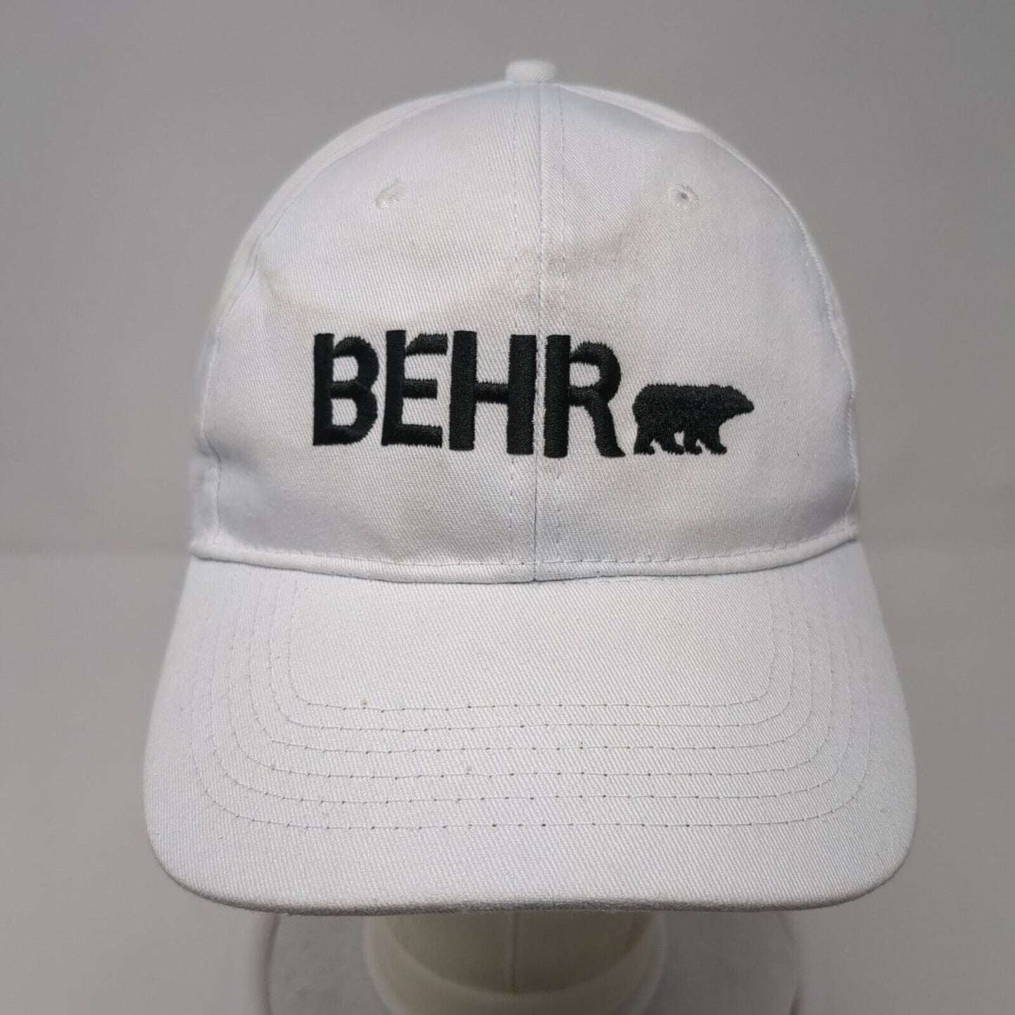 BEHR Strapback Hat White One Size Adjustable Embroidered Vented Holes 6 Panel