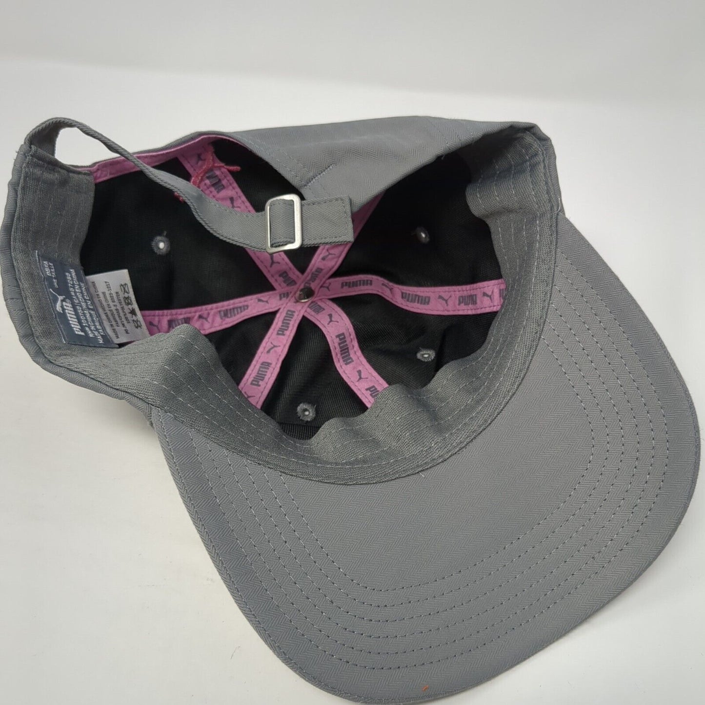 PUMA Slideback Hat Gray One Size Adjustable Embroidered Vented Holes 6 Panel