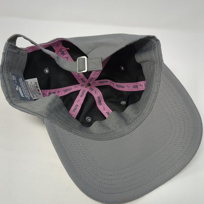 PUMA Slideback Hat Gray One Size Adjustable Embroidered Vented Holes 6 Panel