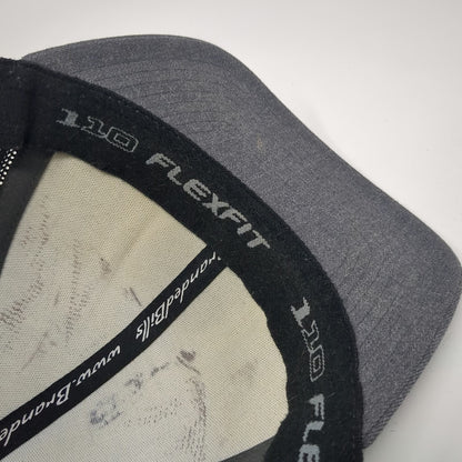 Branded Bills Trucker Hat Gray Black One Size Mesh Back Leather Patch Mountain