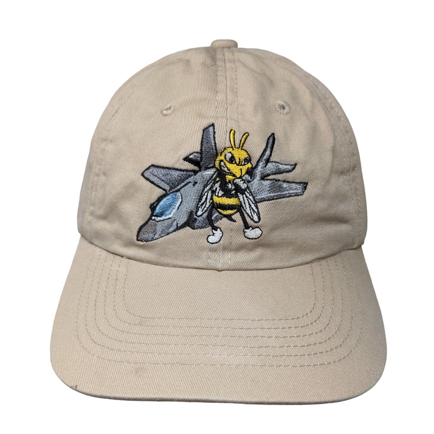 Flysfb.com Flying Bee Adult Strapback Hat Tan One Size Embroidered Outdoor Cap