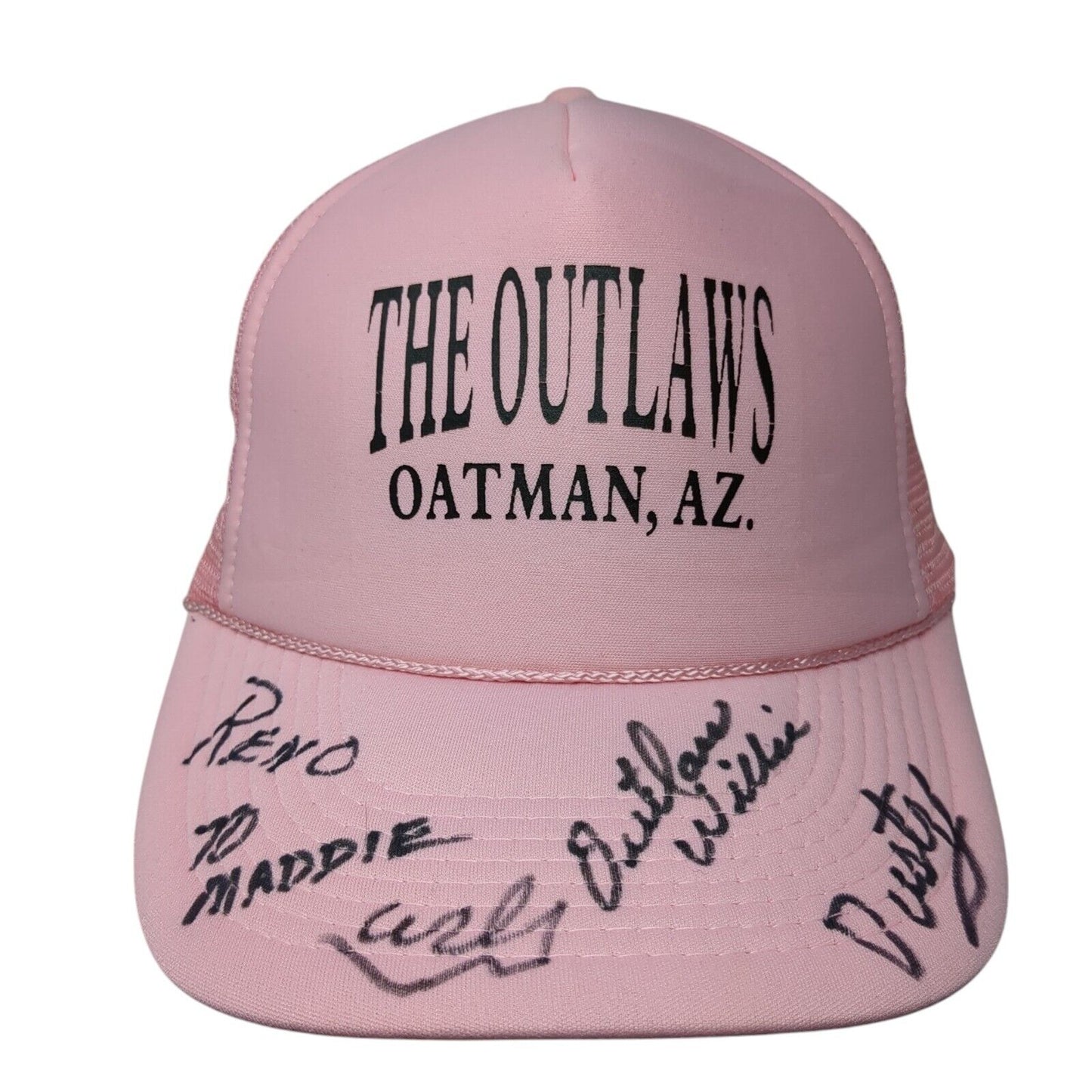 The Outlaws Oatman AZ Snapback Trucker Hat Pink OS Adjustable Mesh Back Rope
