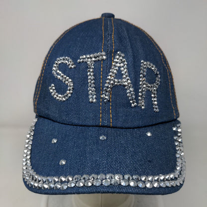 Star Bling Slideback Hat Blue OSFA Adjustable Denim Leather Strap W/Tags