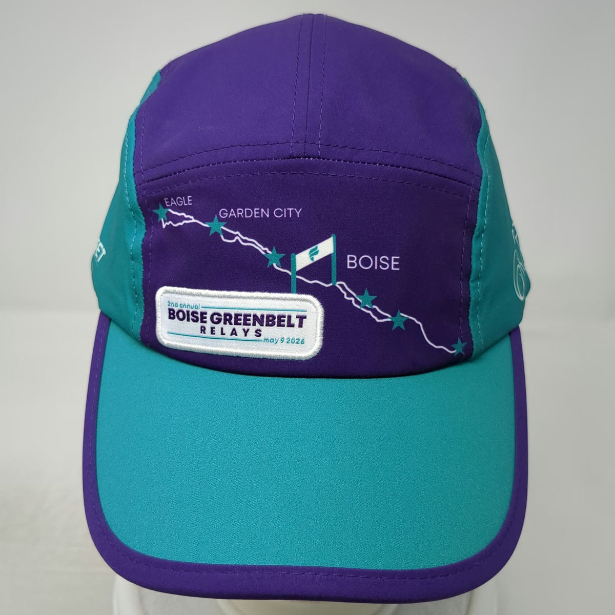 Brooks Fleet Feet Boise Greenbelt Relays 5 Panel Hat Purple Blue One Size Run