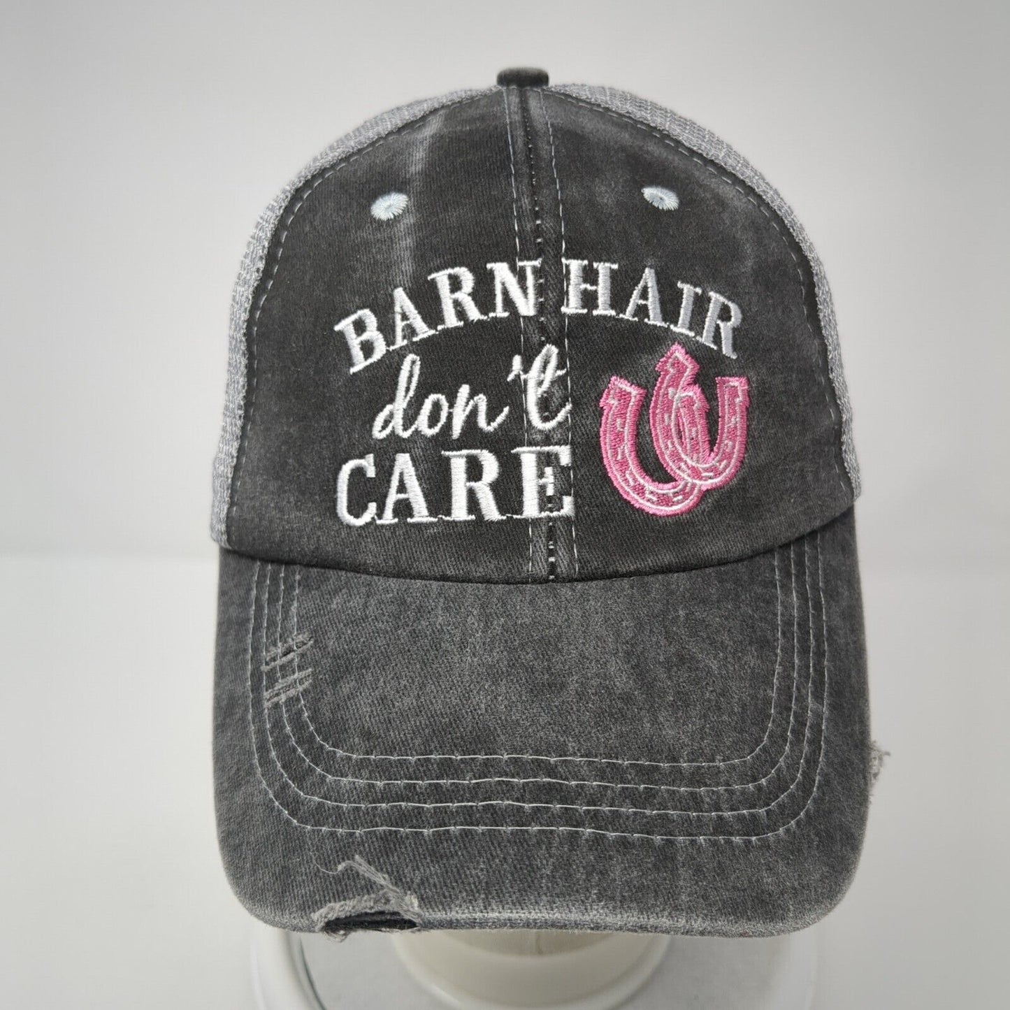 Barn Hair Don't Care Ponyback Trucker Hat Gray OS Adjustable Mesh Distressed