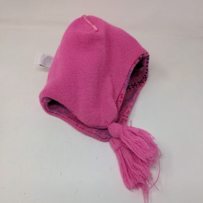 Disney Frozen Knit Pom Pom Beanie Hat Pink One Size Ear Flap Fair Isle