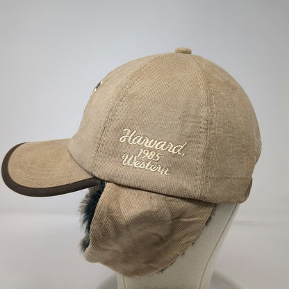 Beige Trapper Cap One Size Hat Ear Flaps Corduroy Harvard Western Treeway
