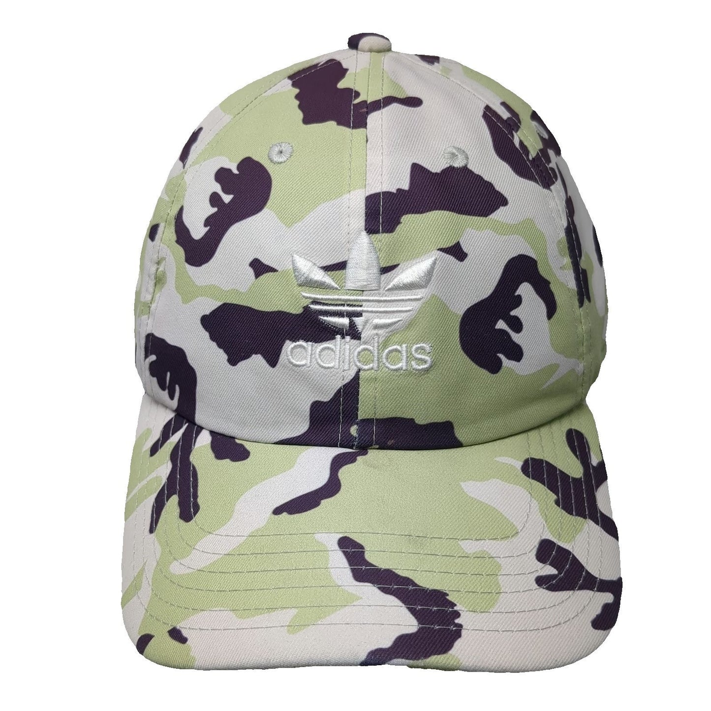 adidas Baseball Cap Green White Purple Camo Trefoil Logo One Size Slideback Hat