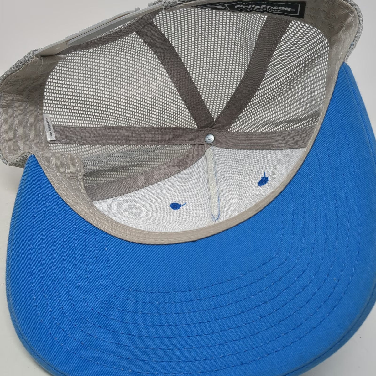 Richardson Trucker Hat Blue One Size Boise Cascade Leather Patch Mesh Gray Brown