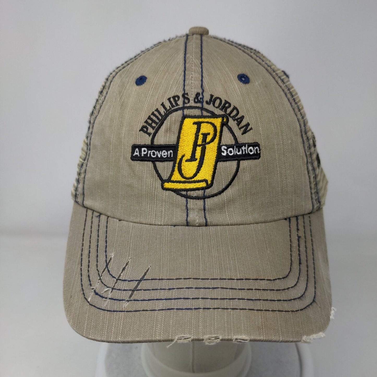Phillips & Jordan Strapback Mesh Back Trucker Hat Tan OSFA Embroidered