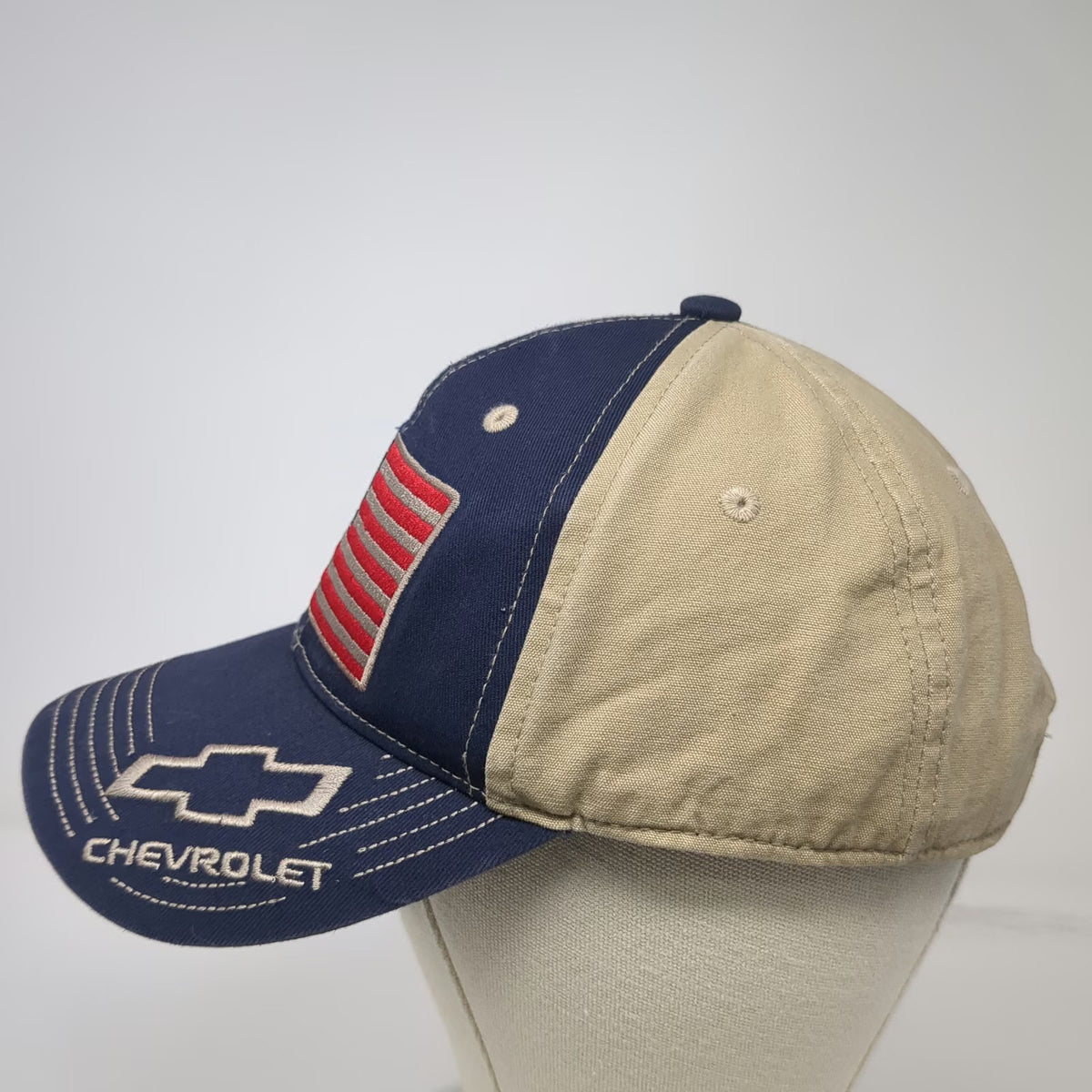 Outdoor Cap Baseball Cap Blue Beige OSFM Chevrolet US Flag Strapback Hat Logo