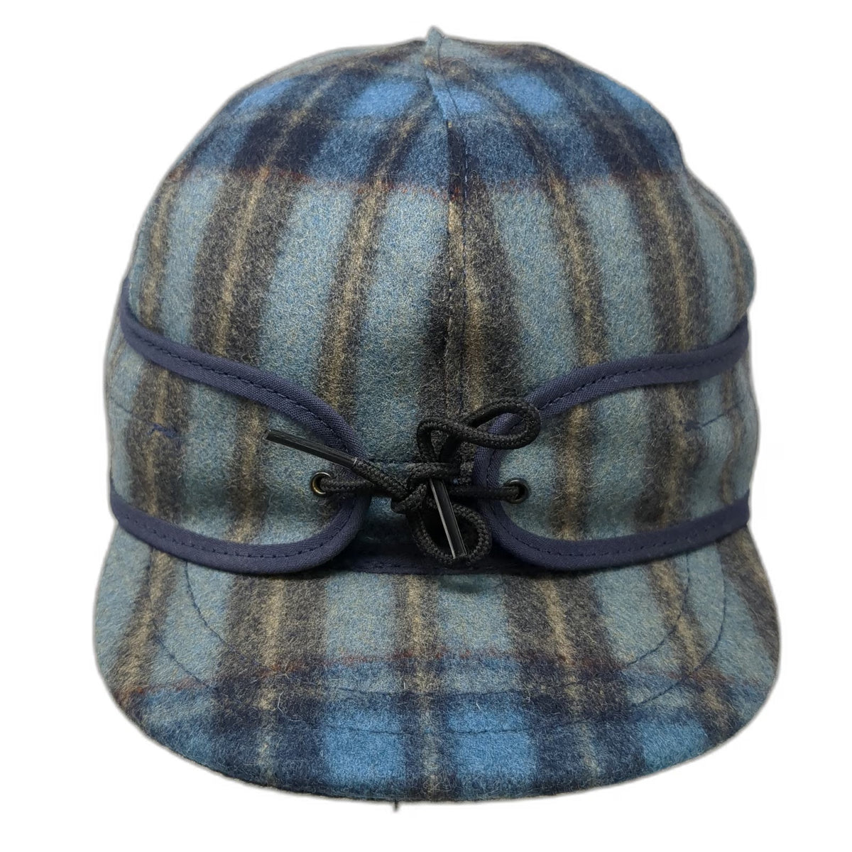Stormy Kromer Baseball Cap Blue Plaid 7 1/8 Wool Ear Flaps USA Fitted Nylon Hat