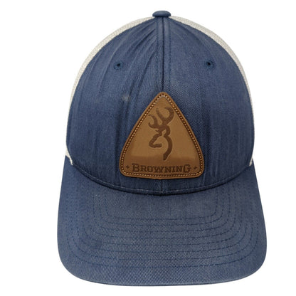 Browning Snapback Trucker Hat Blue One Size Adjustable Leather Patch Mesh Back