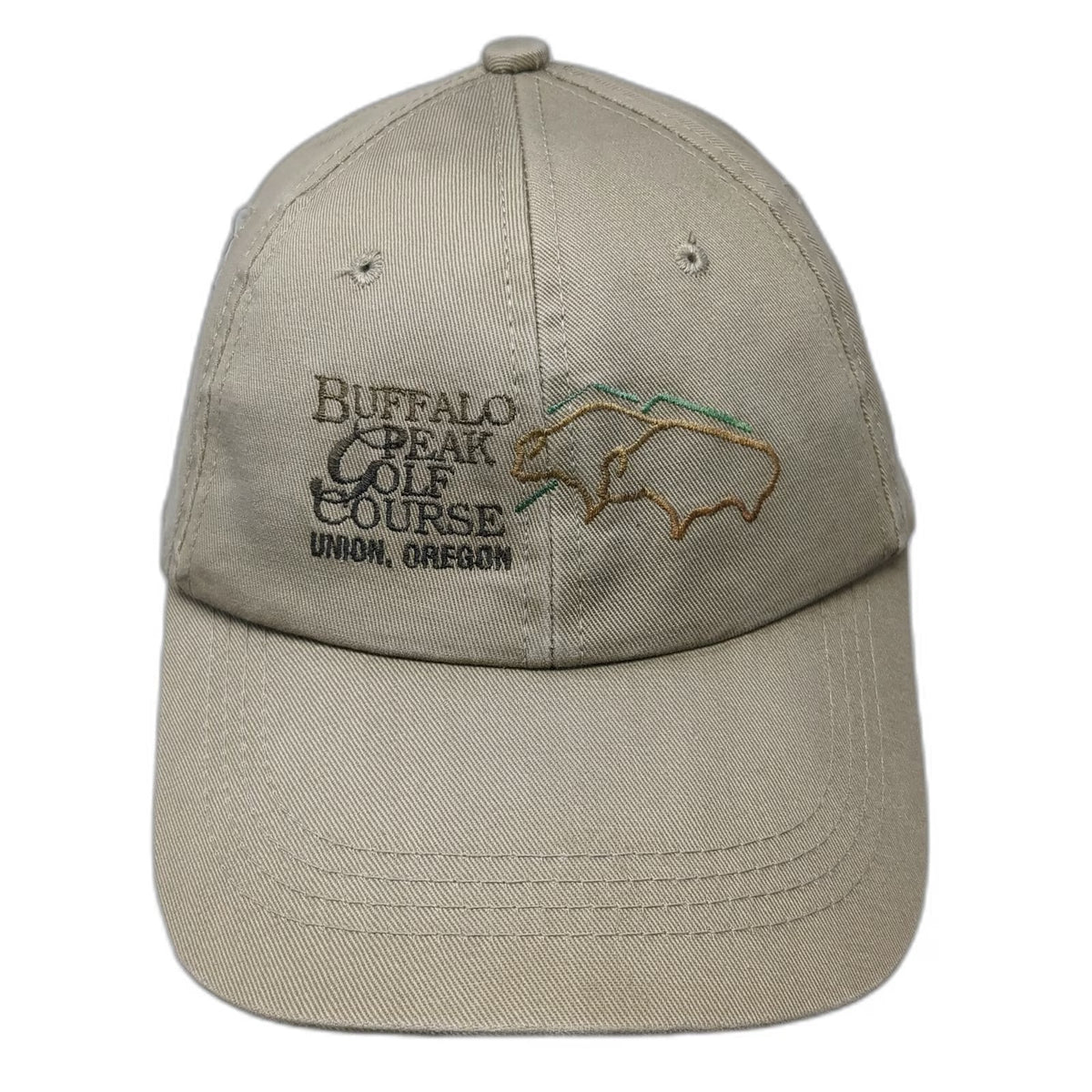 Headliner Snapback Hat Beige One Size Buffalo Peak Golf Course Union Oregon Logo