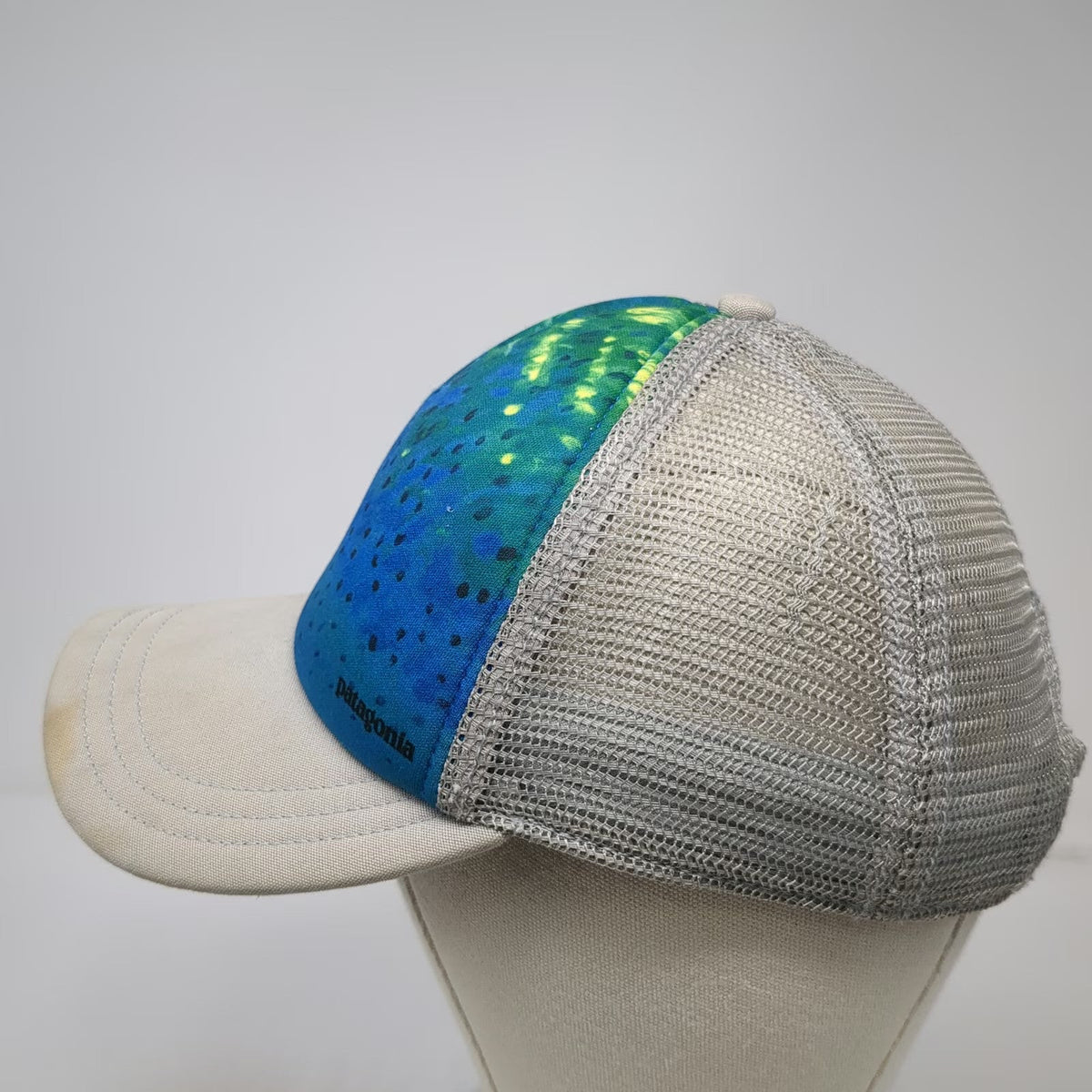 Patagonia Blue Trucker Hat One Size Mesh Snapback Fish Skin Graphic Pattern