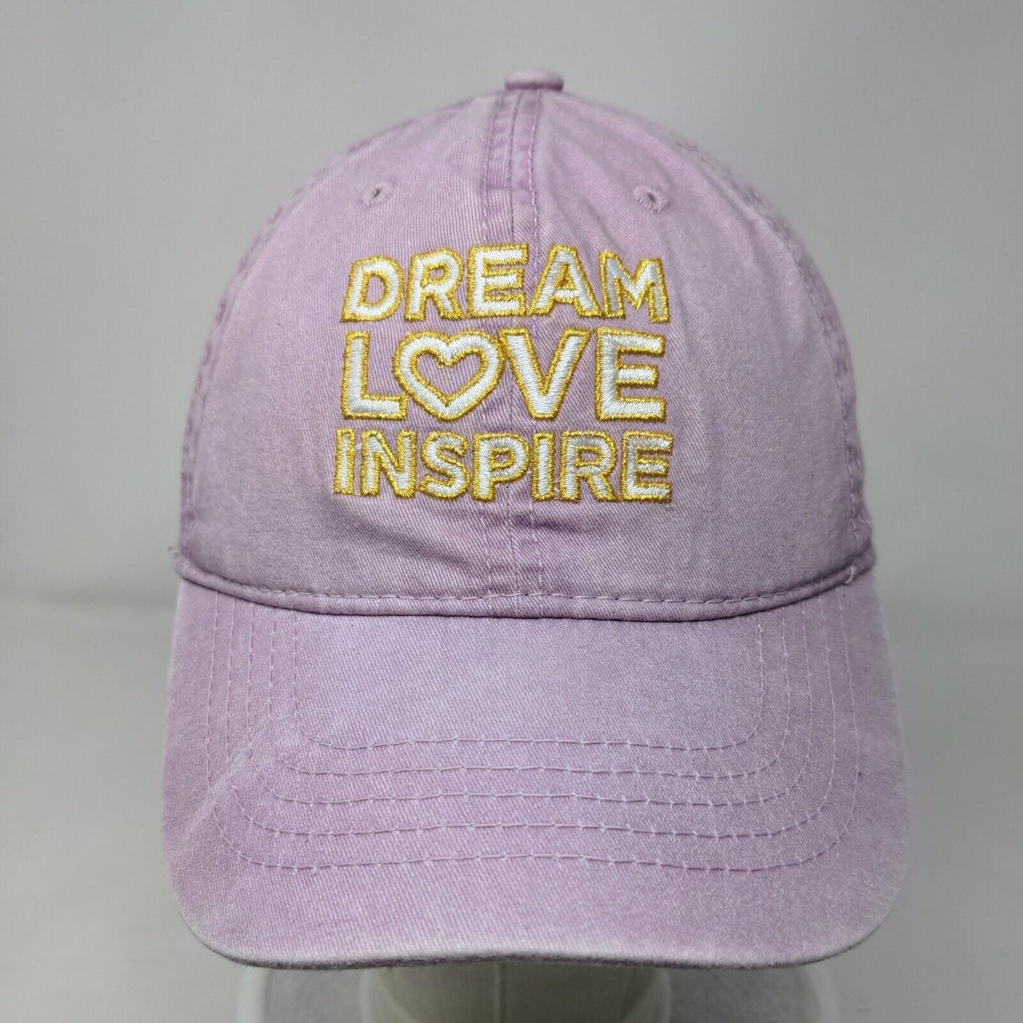 Dream Love Inspire Tie Back Hat Purple OSFM Adjustable Embroidered