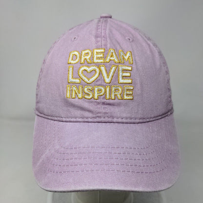 Dream Love Inspire Tie Back Hat Purple OSFM Adjustable Embroidered