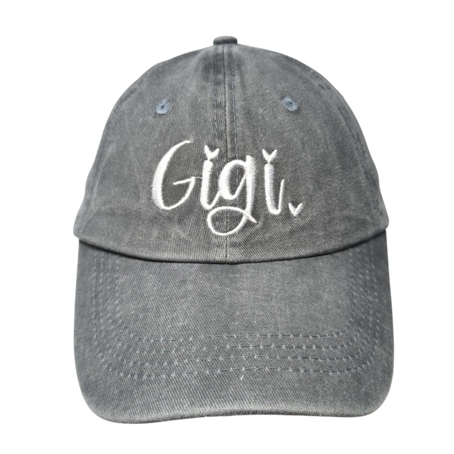 Gigi Slideback Hat Gray One Size Adjustable Embroidered Vented Holes 6 Panel