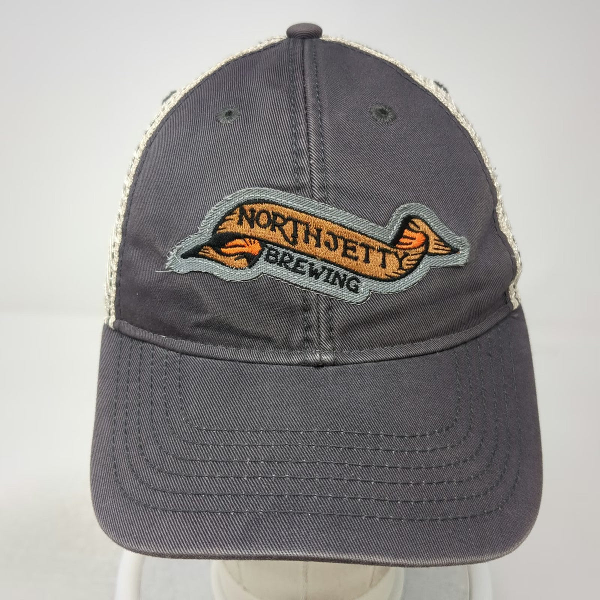 Legacy Trucker Hat Gray One Size North Jetty Brewing Mesh Snapback Patch