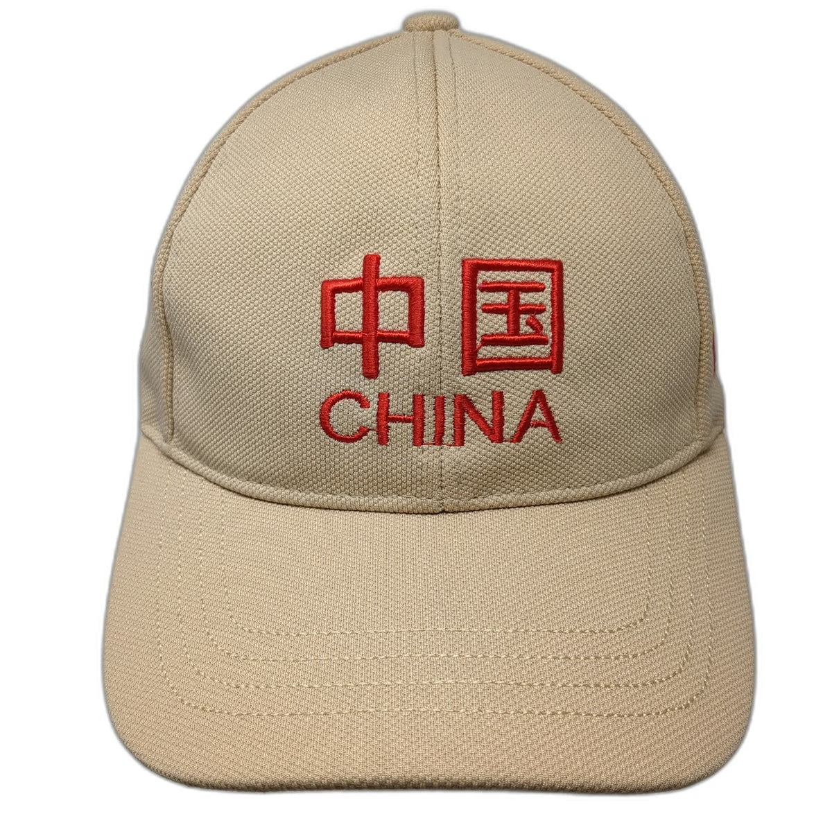 Baseball Cap Beige One Size China Flag Embroidered Slideback Mesh Athletic Hat