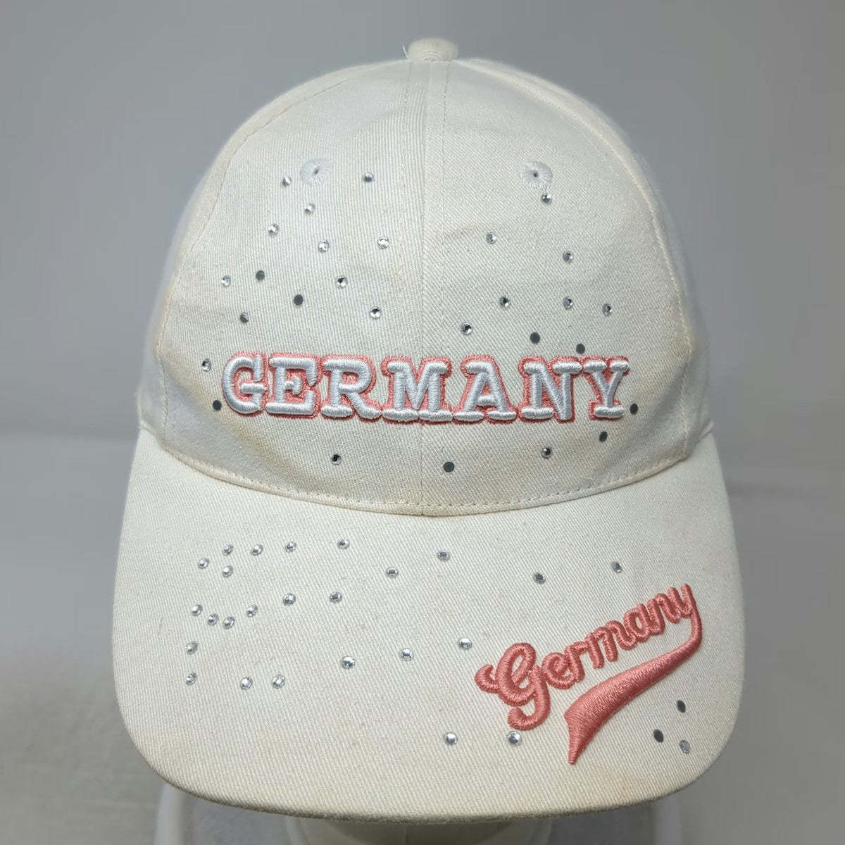 Germany Hat White Baseball Cap One Size Rhinestones Gems Strapback Cotton