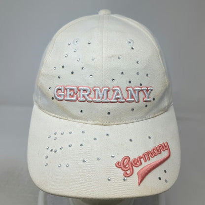 Germany Hat White Baseball Cap One Size Rhinestones Gems Strapback Cotton