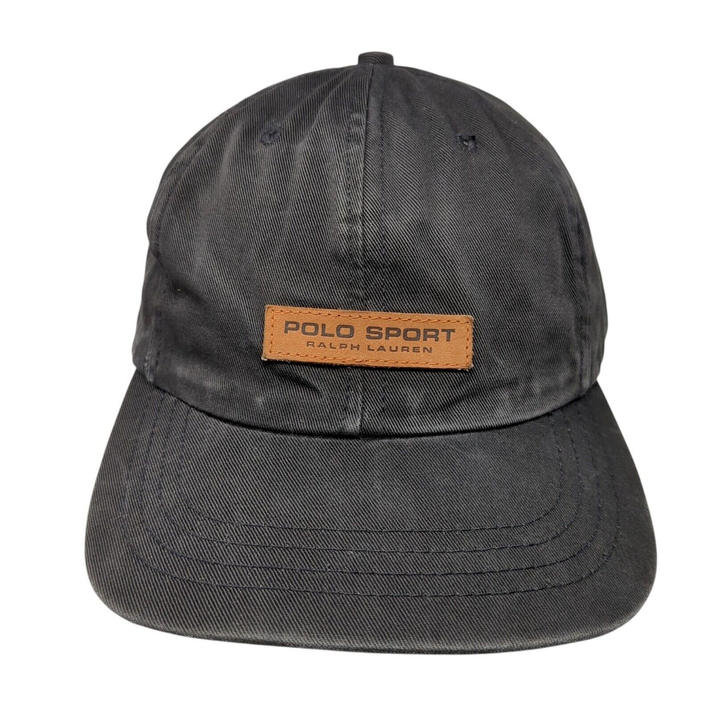 Vintage Polo Sport Ralph Lauren Slideback Hat Black OSFA Made USA Leather Patch