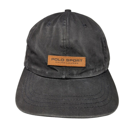 Vintage Polo Sport Ralph Lauren Slideback Hat Black OSFA Made USA Leather Patch