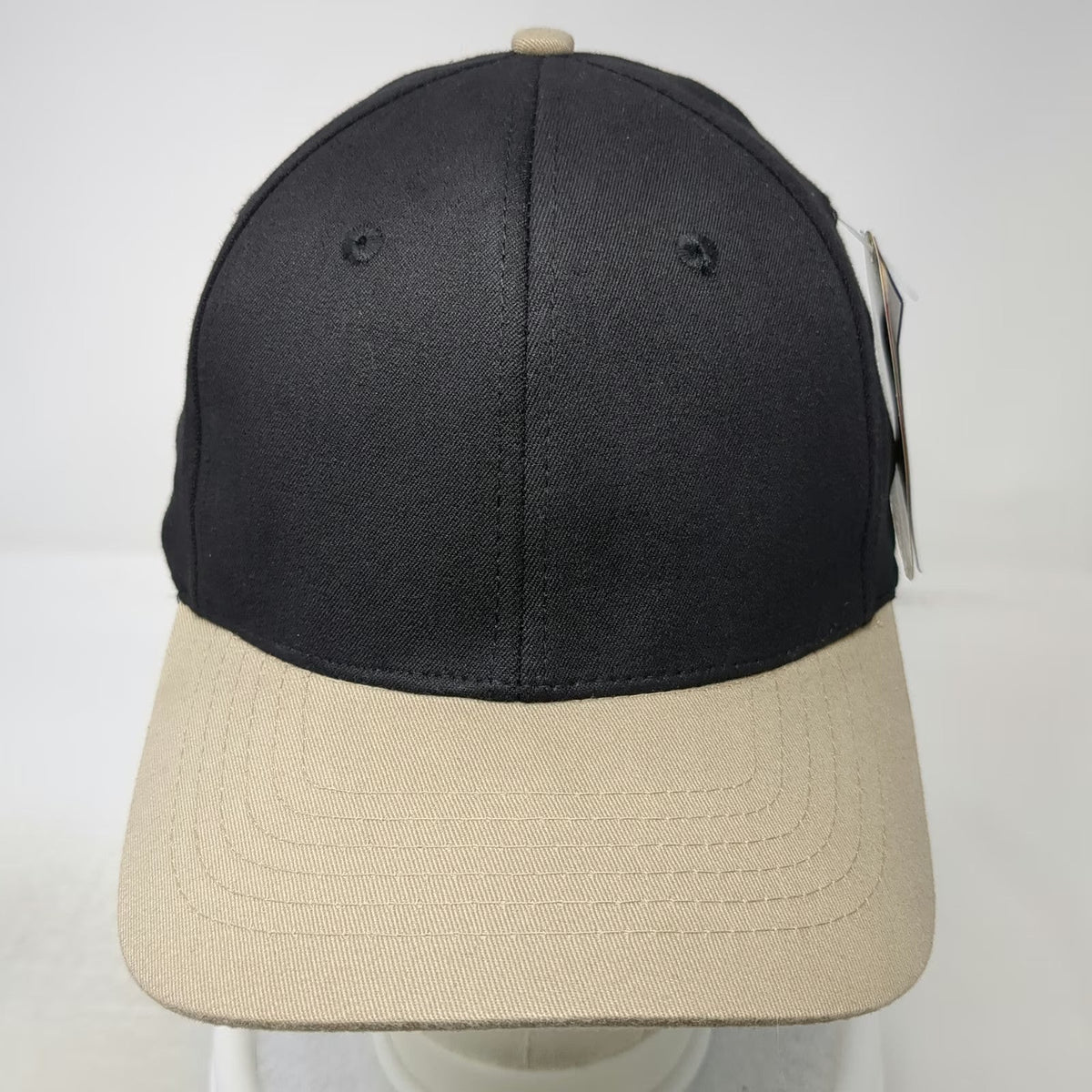 Nu-Fit Baseball Cap Black Beige M Stretch Fit Two Tone Blank Breathable Hat
