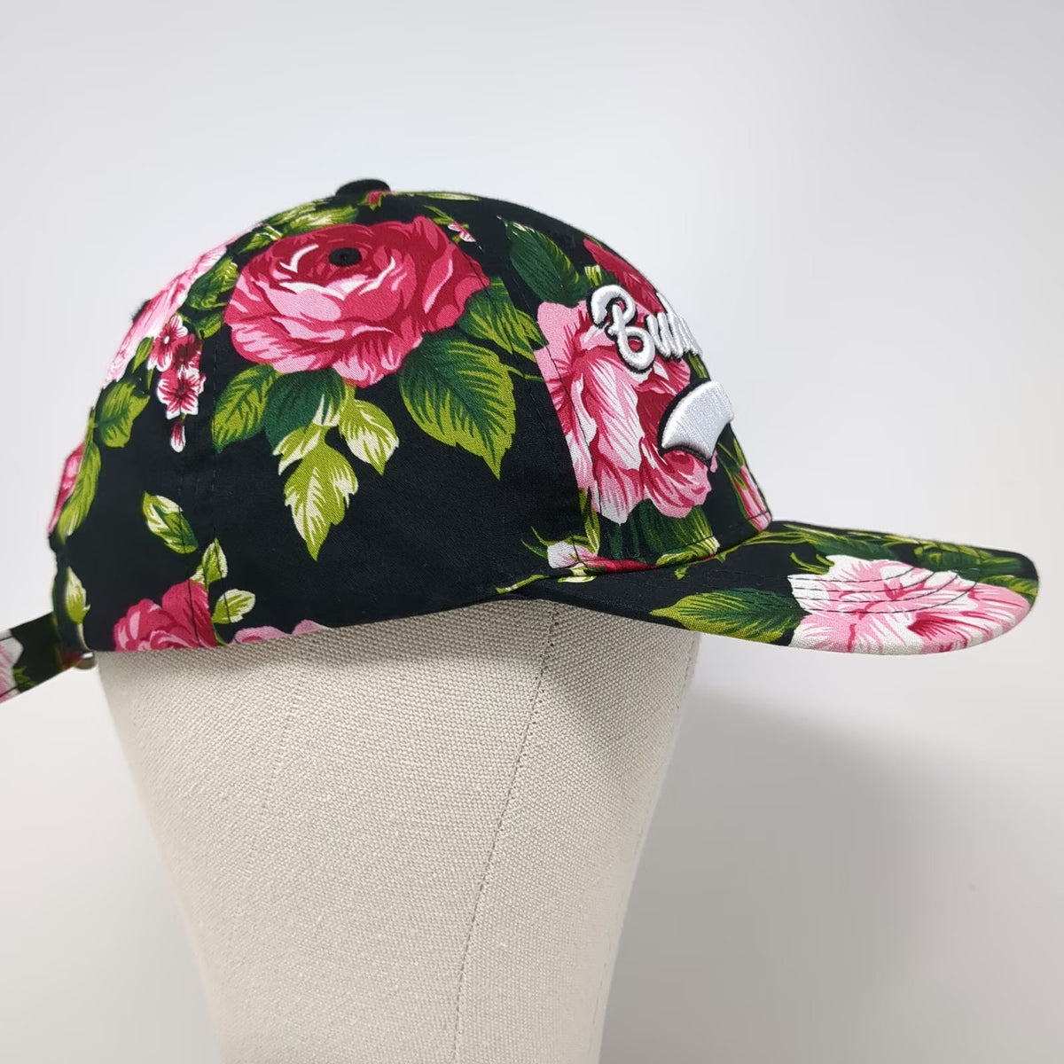 Budapest Floral Rose Baseball Cap Black One Size Embroidered Flower Pattern Hat
