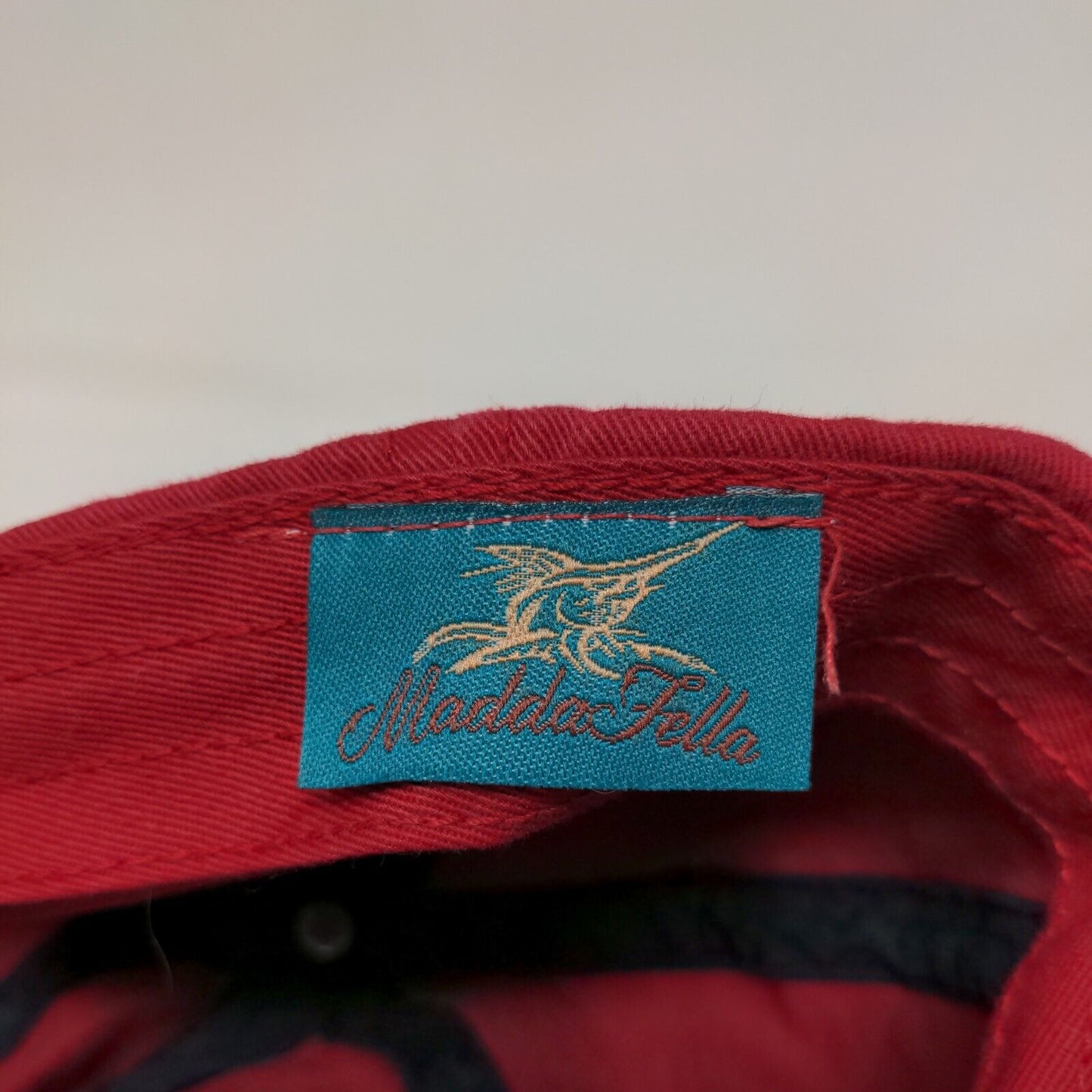 Madda Fella Slideback Hat Red Adjustable Embroidered Fish Logo