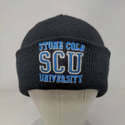 Stone Cold SCU University Beanie Hat Black OSFM Knitted Stretch Embroidered WWE
