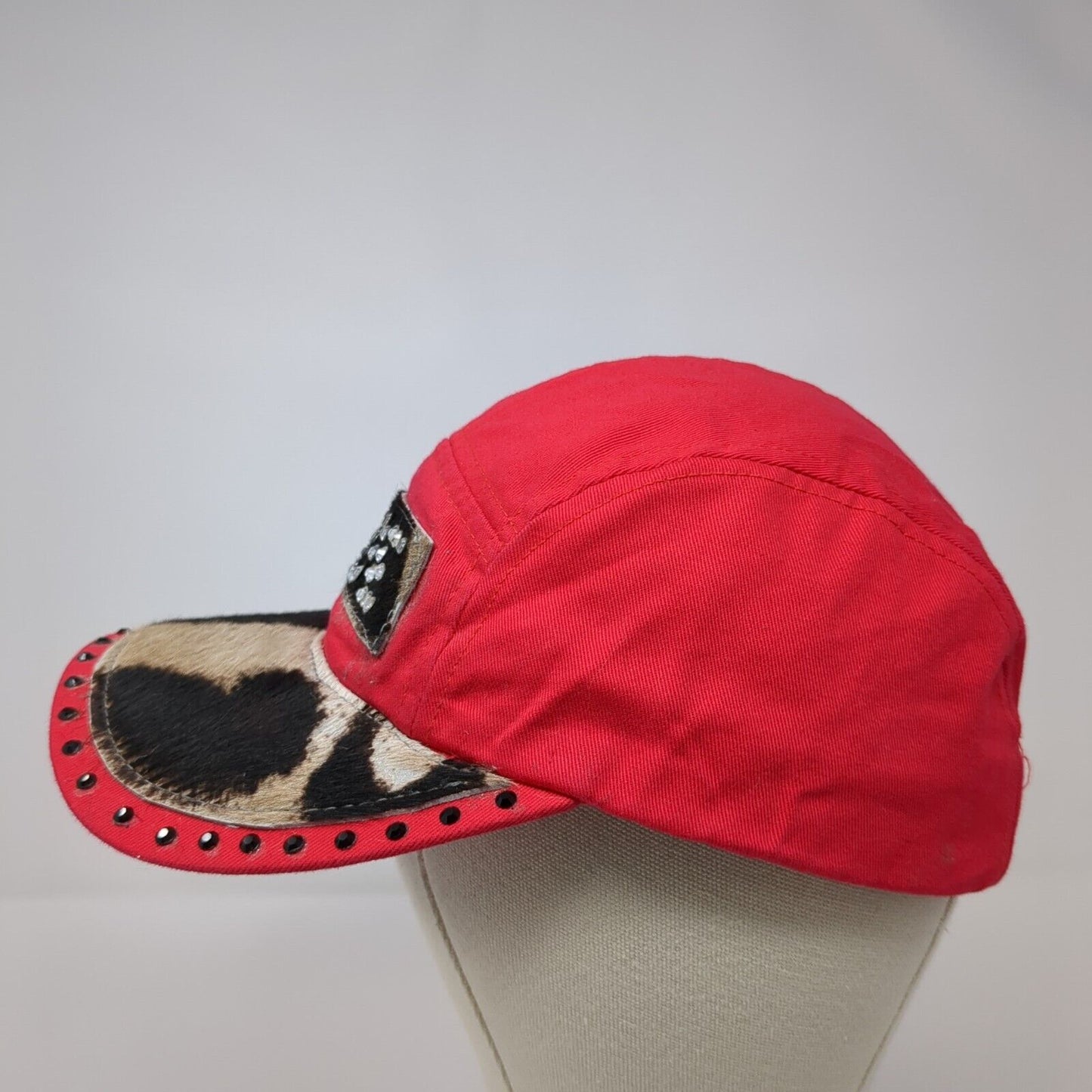 Ride Patch Strapback 5 Panel Hat Red OSFA Adjustable Rhinestone