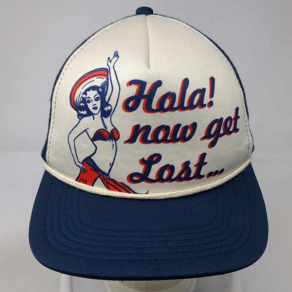 Lost Enterprises Trucker Hat Blue One Size Hola Now Get Lost Graphic Mesh