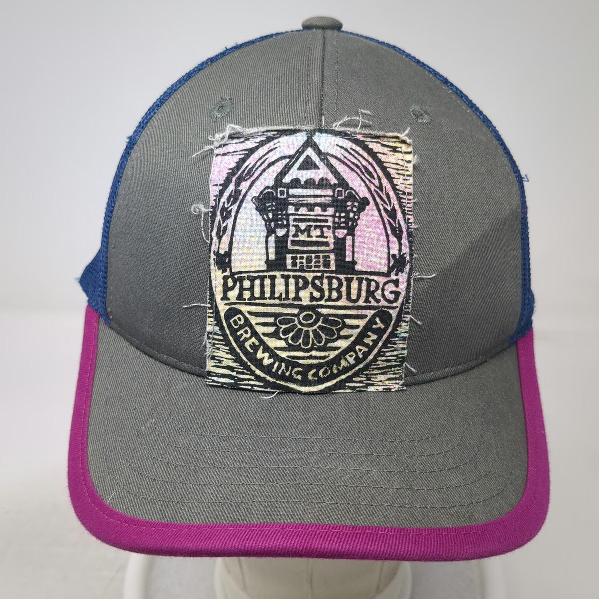 Recaps Philipsburg Brewing Company Trucker Hat Gray Blue Pink One Size Mesh