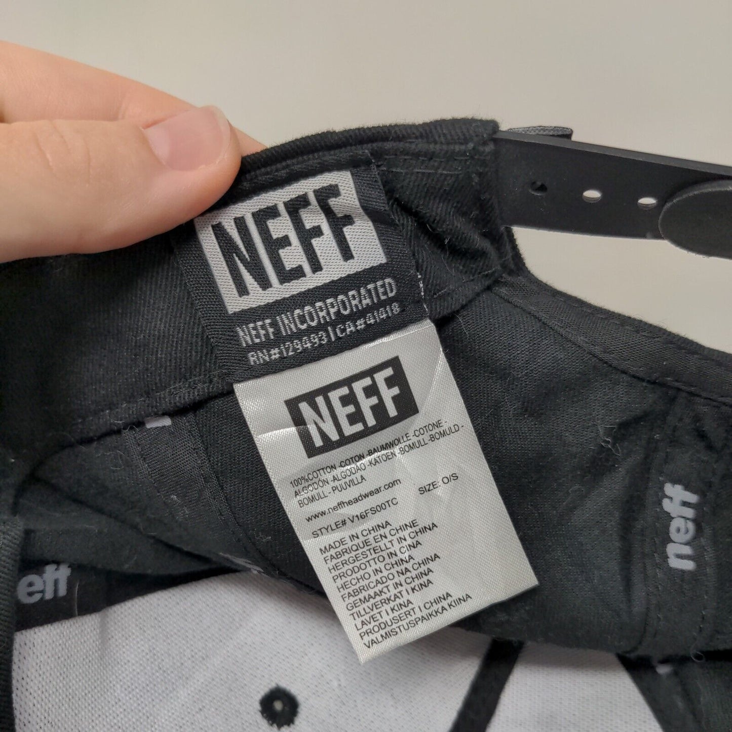 Neff Patch Snapback Hat Black One Size Adjustable Solid Vent Holes