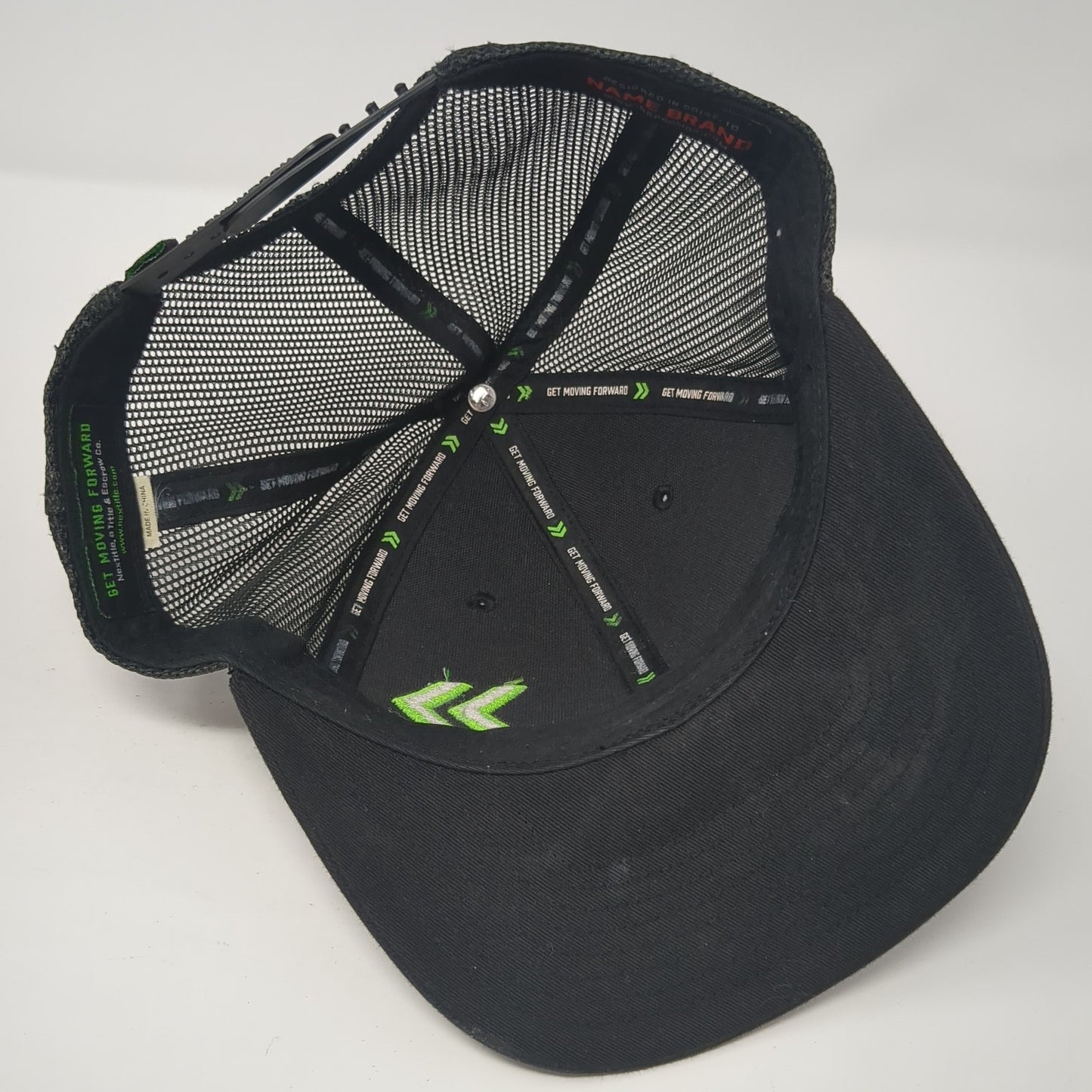 Get Moving Forward Trucker Hat Black One Size Embroidered Logo Mesh Back