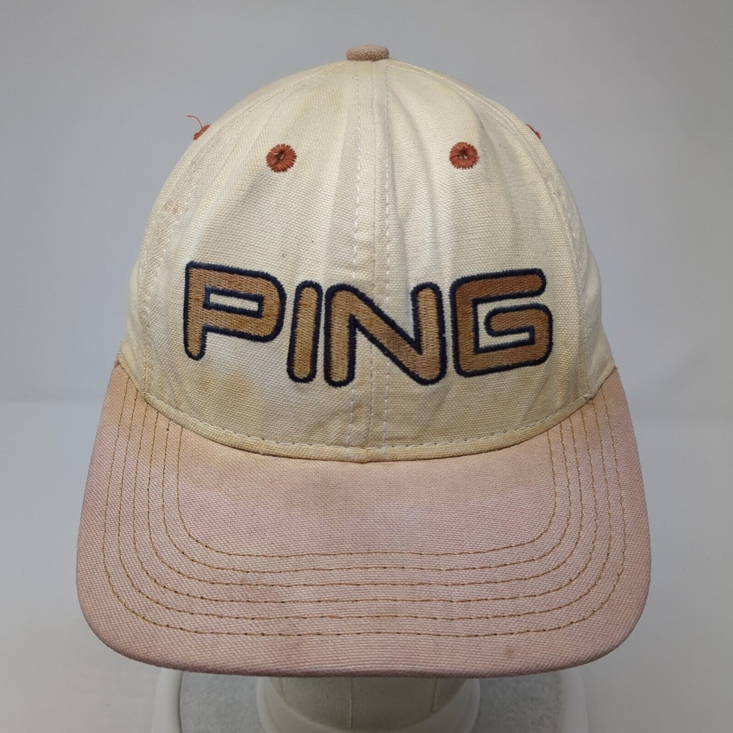 PING Baseball Cap Beige One Size Adjustable Embroidered Vented Holes 6 Panel